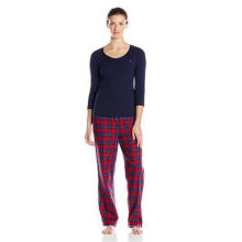 Algodão Top e Plush Pant Pajama Set com Gift Packing